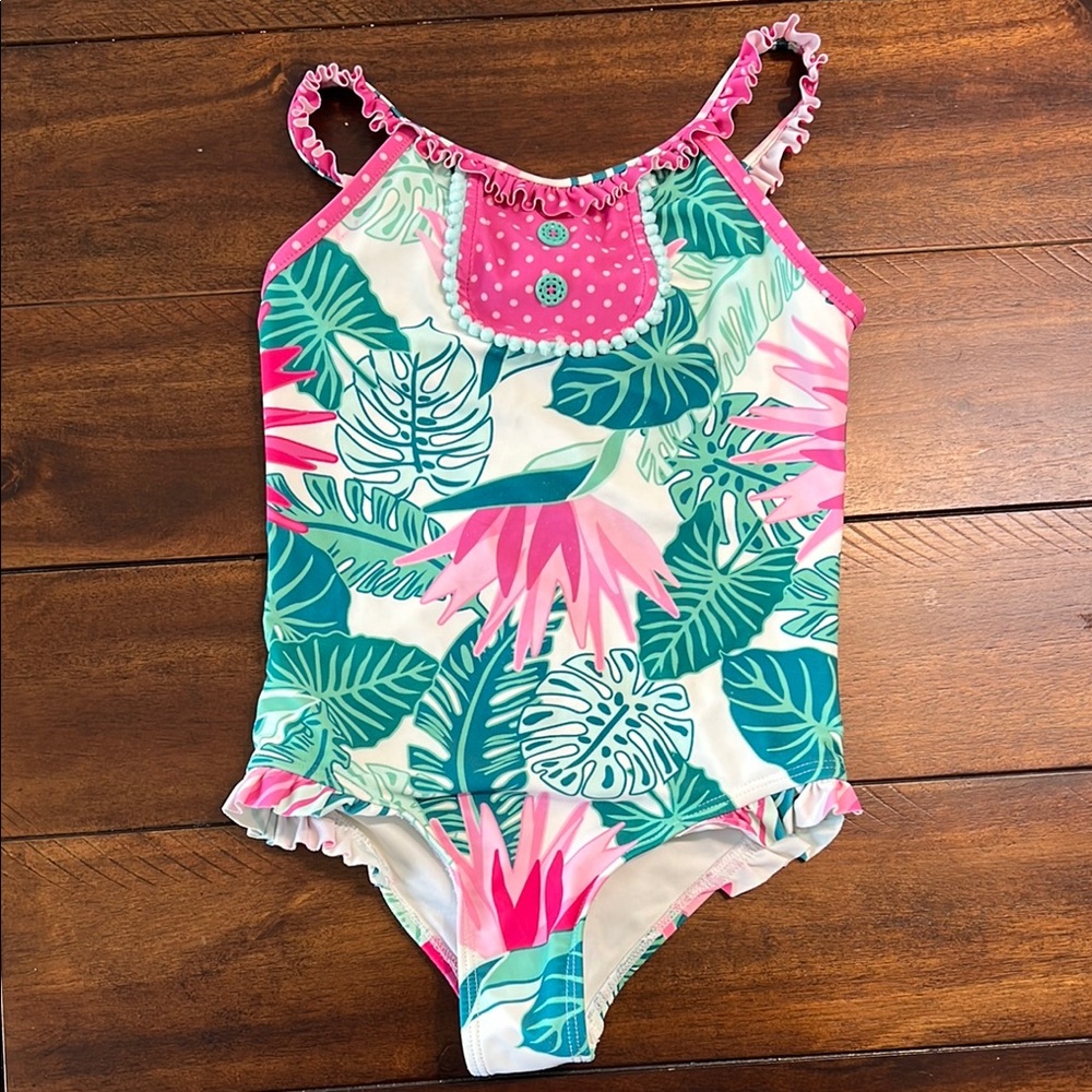 Tropical Pink and Green Kids Swimwear